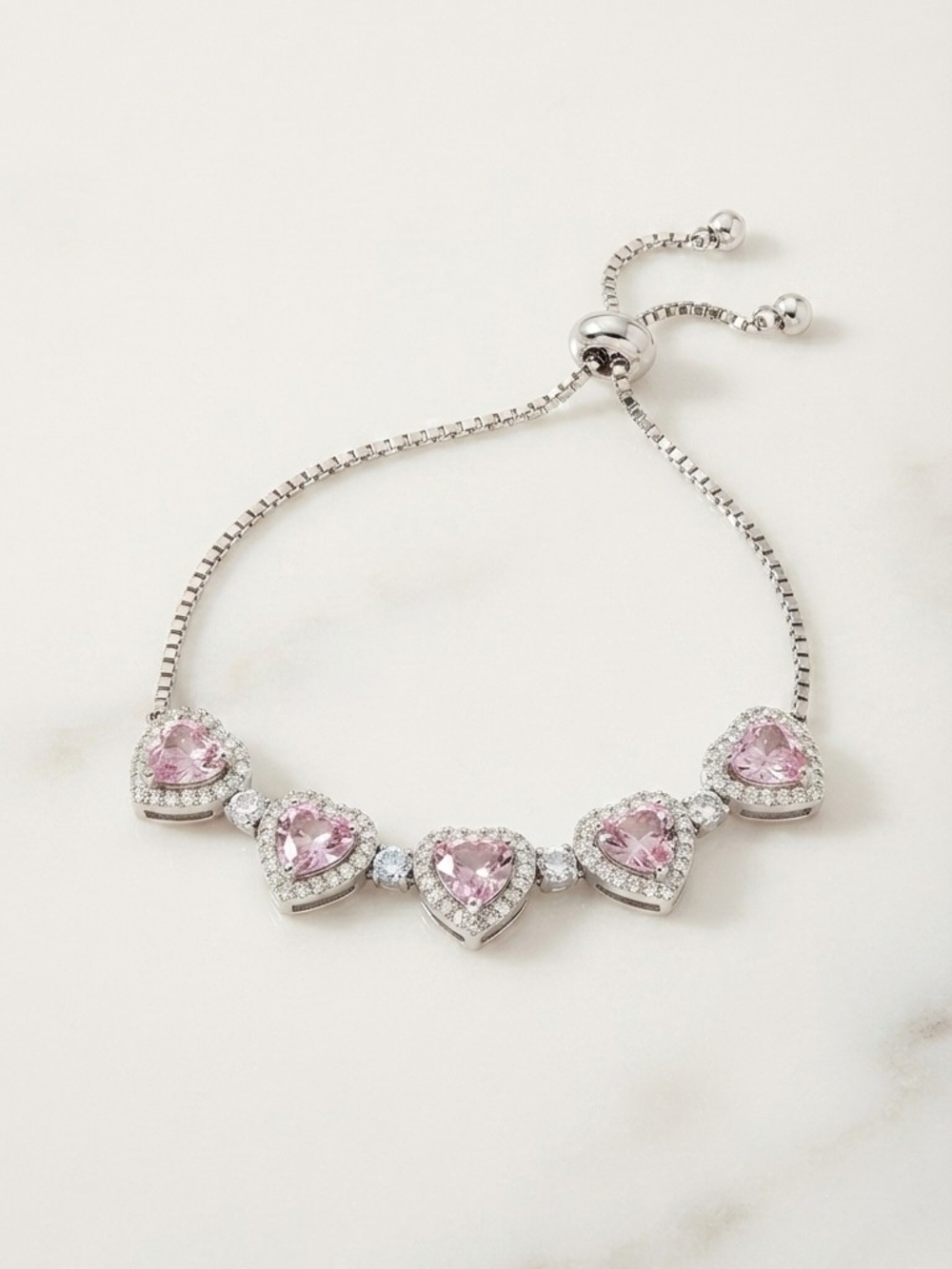 Pink Heart Halo Adjustable Bolo Bracelet